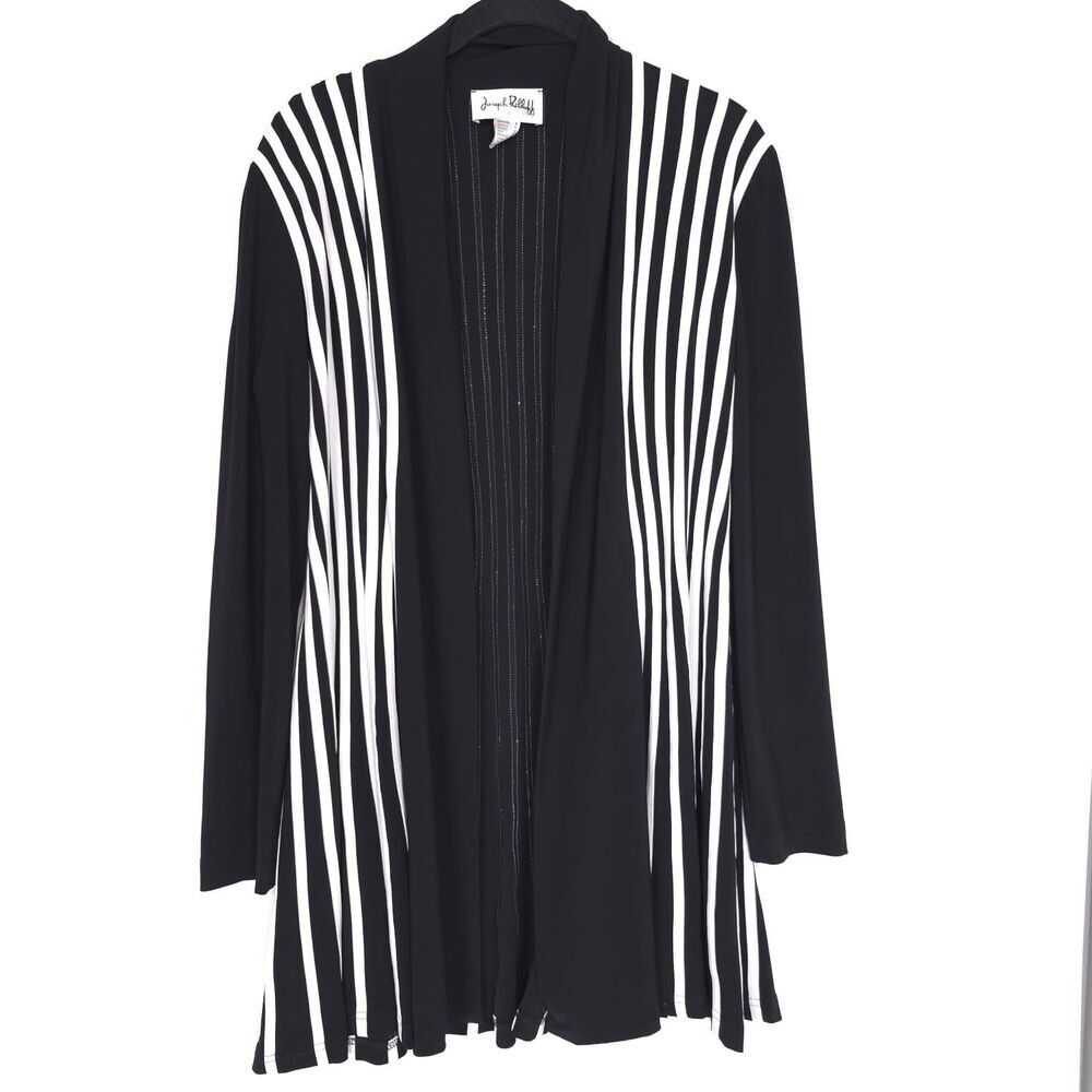 Joseph Ribkoff Women’s Size 8 Cover Up Jacket Black‎ White Long Open Cardigan